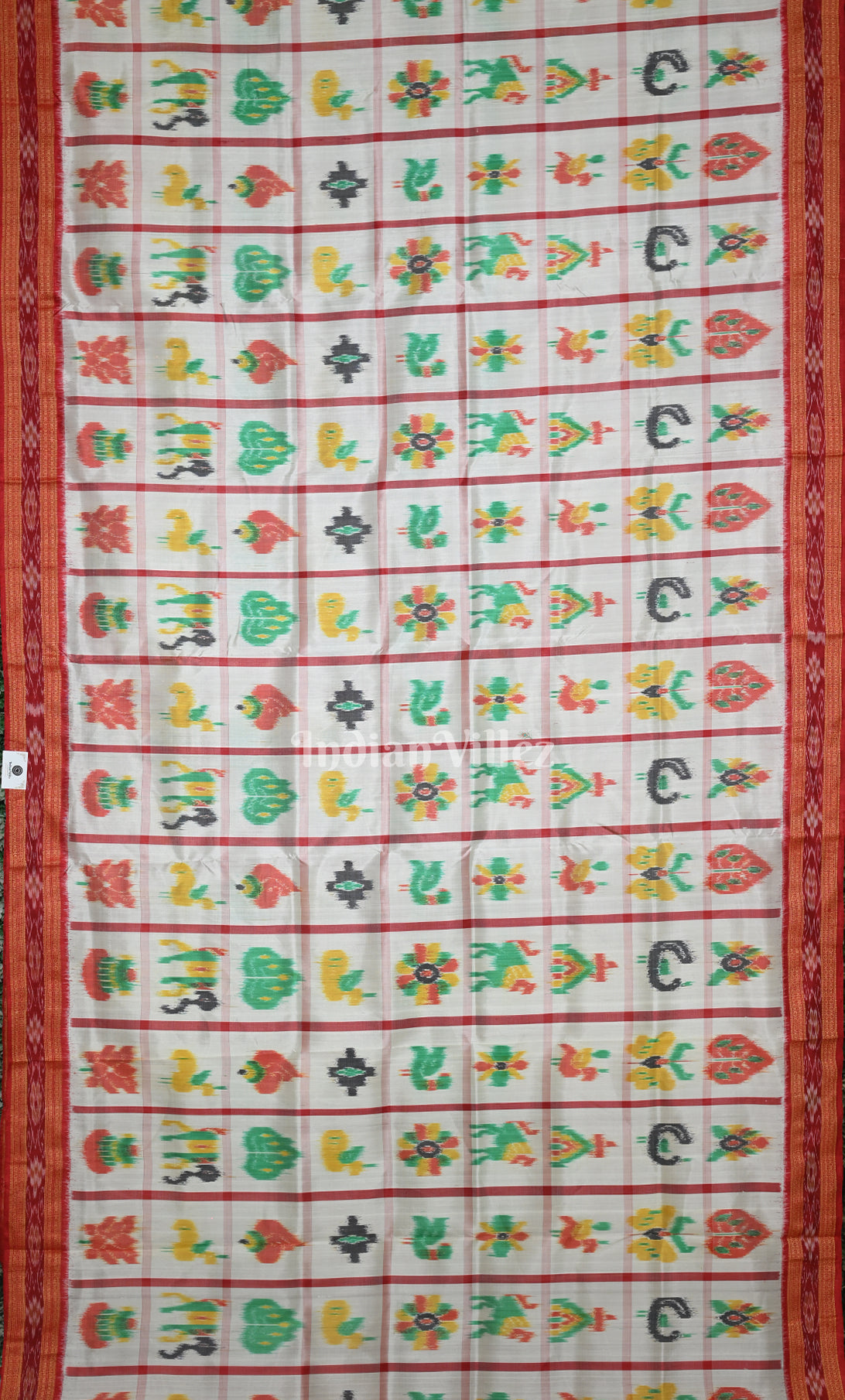 White Red Nabakothi Odisha Ikat Khandua Silk Saree