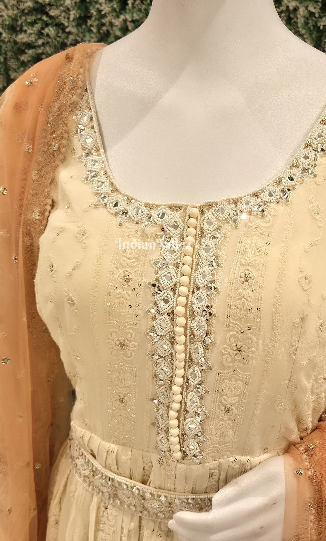 Designer Off white Thread Work Georgette Gown with Dupatta