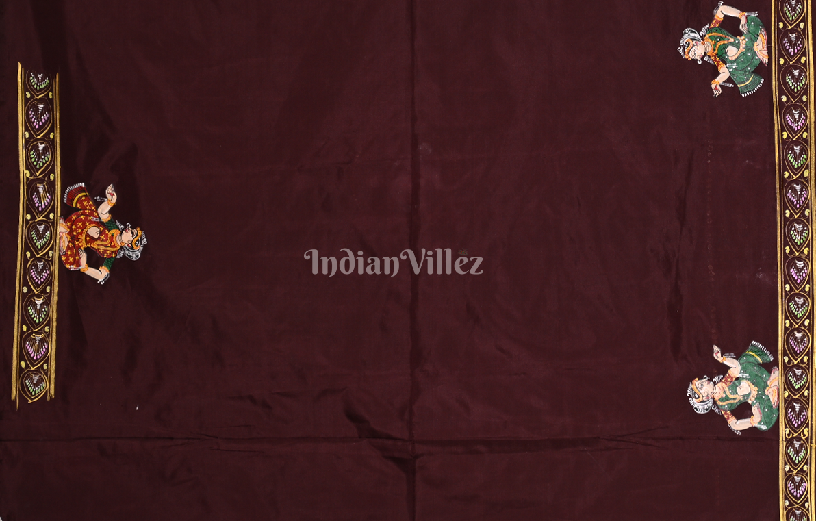 Maroon Boita Bandana Hand-painted Pattachitra Saree 