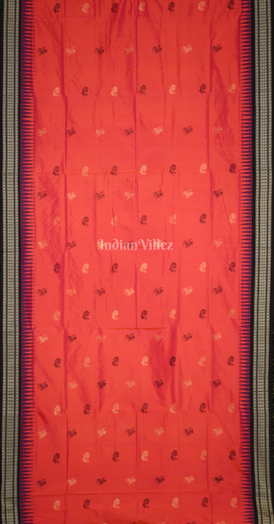 Orange Black Tribal Theme Odisha Ikat Bomkai Sambalpuri Silk Saree