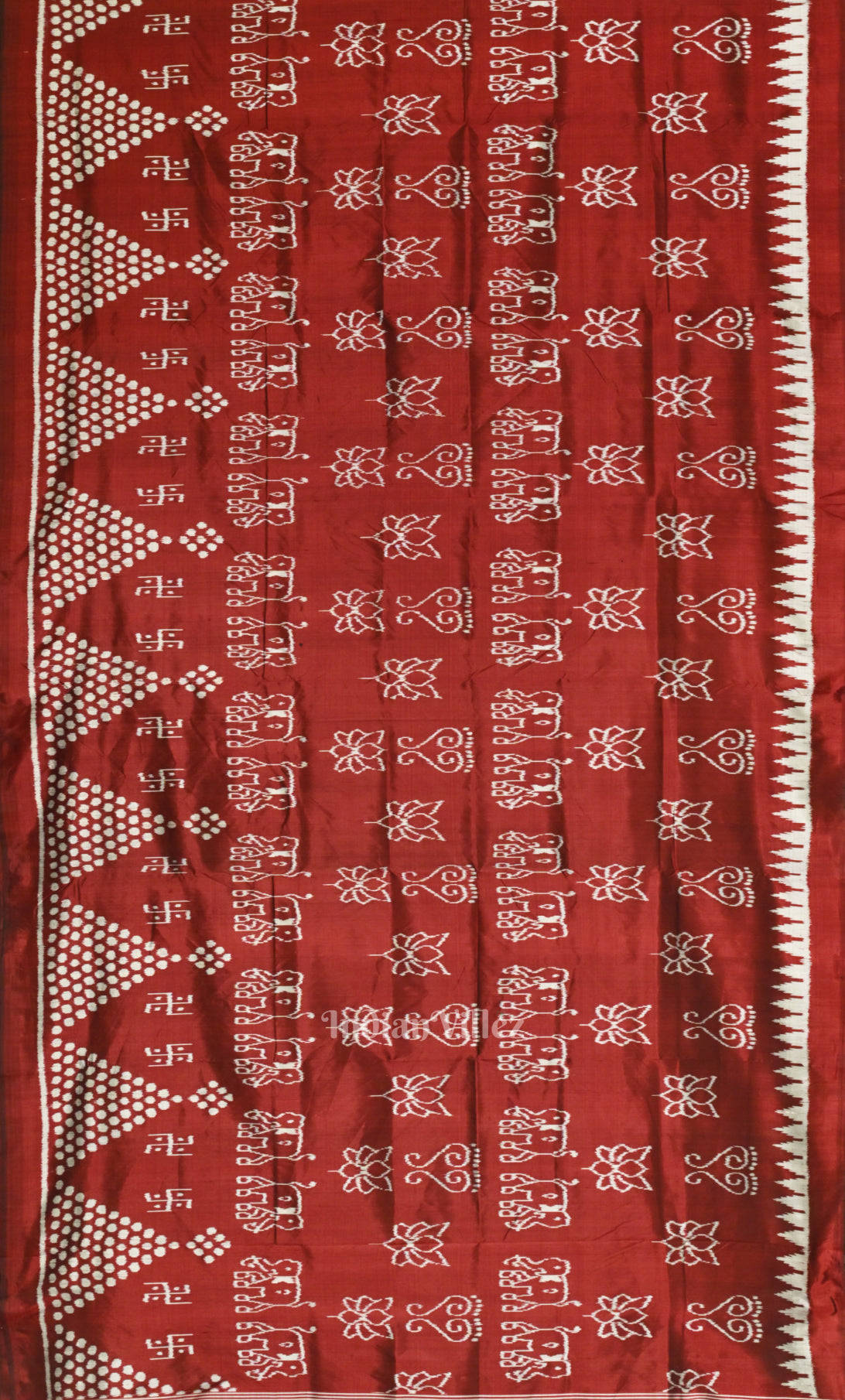 Maroon Red  Laxmi Pada Jhoti Theme Odisha Ikat Contemporary Designer Silk Saree