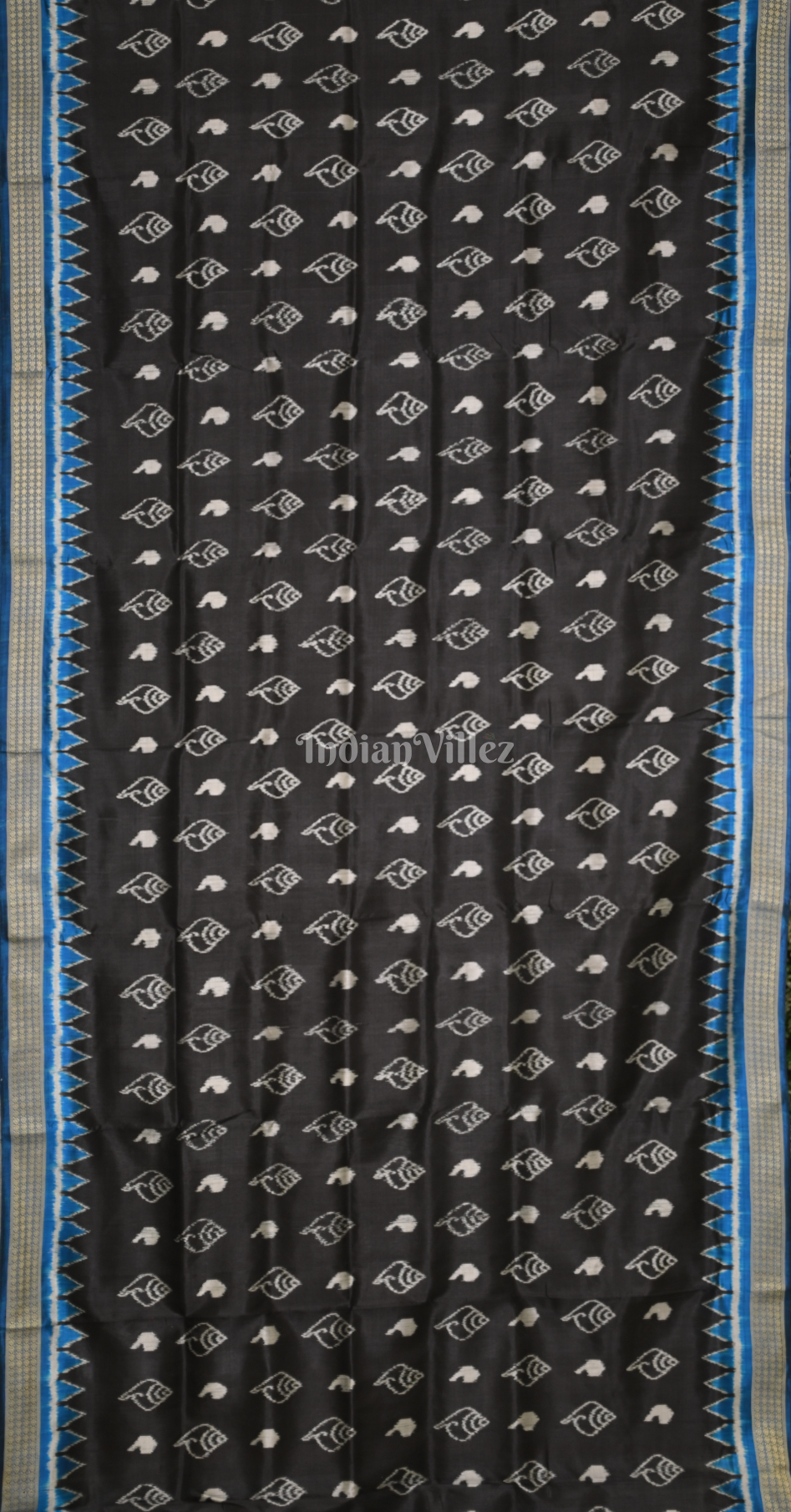 Black Blue Sankha Motif Odisha Ikat Sambalpuri Silk Saree with Doli Barat Pallu