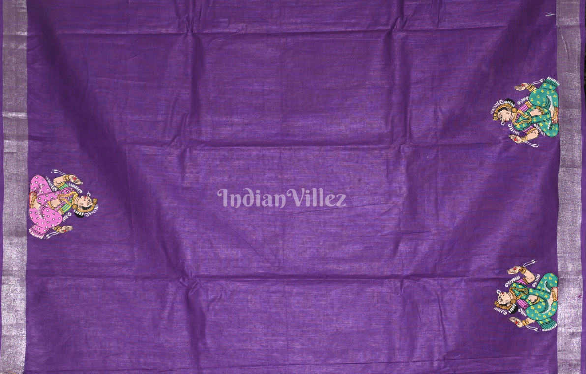 Purple Doli Barat Theme Hand-Painted Pattachitra Saree 