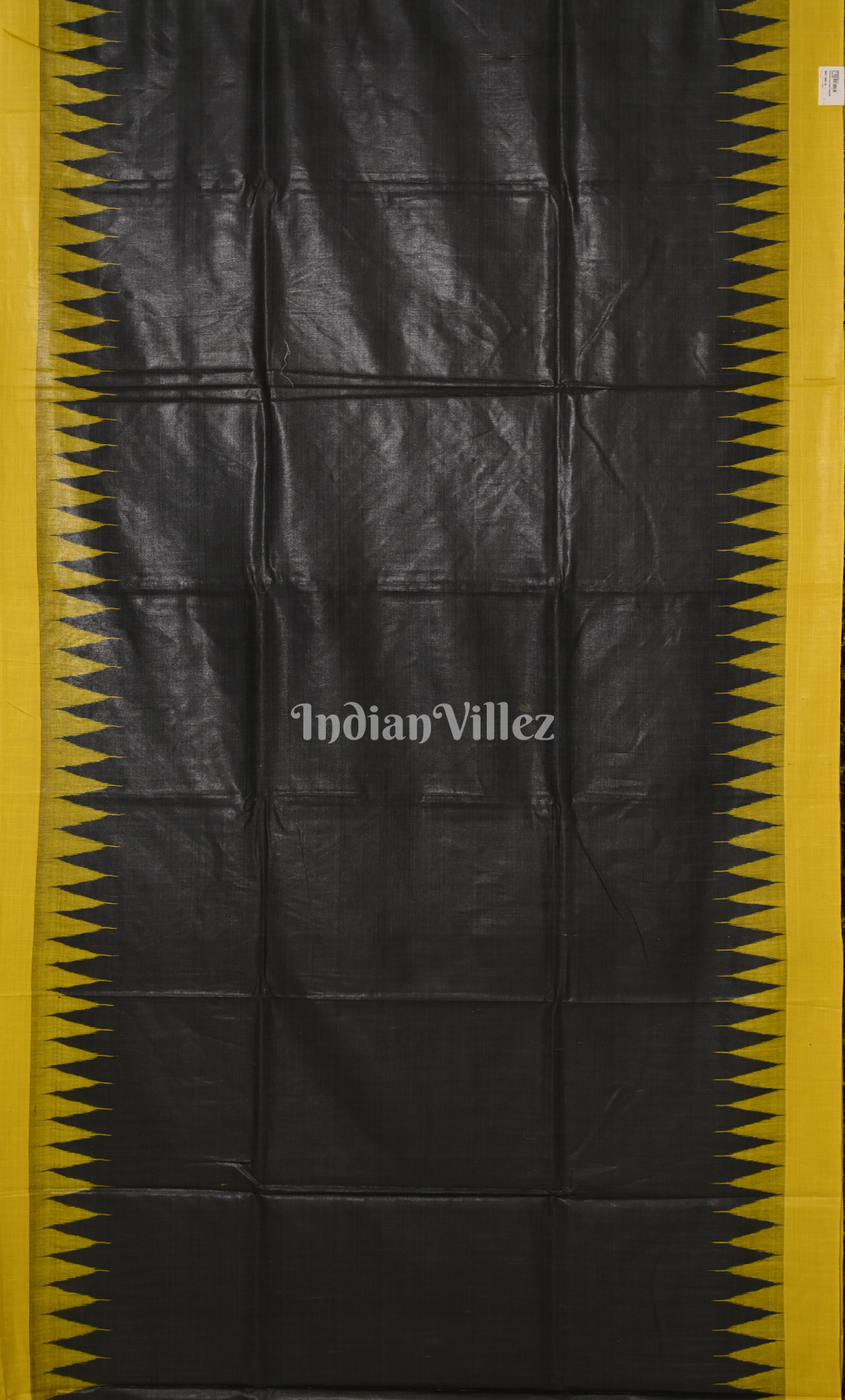 Black Gopalpur Tussar Silk Saree with Yellow Temple Border & Anchal