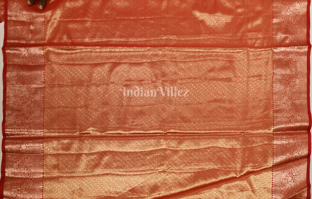 Moss Green Red Pure Kanjivaram Tissue Silk Saree 