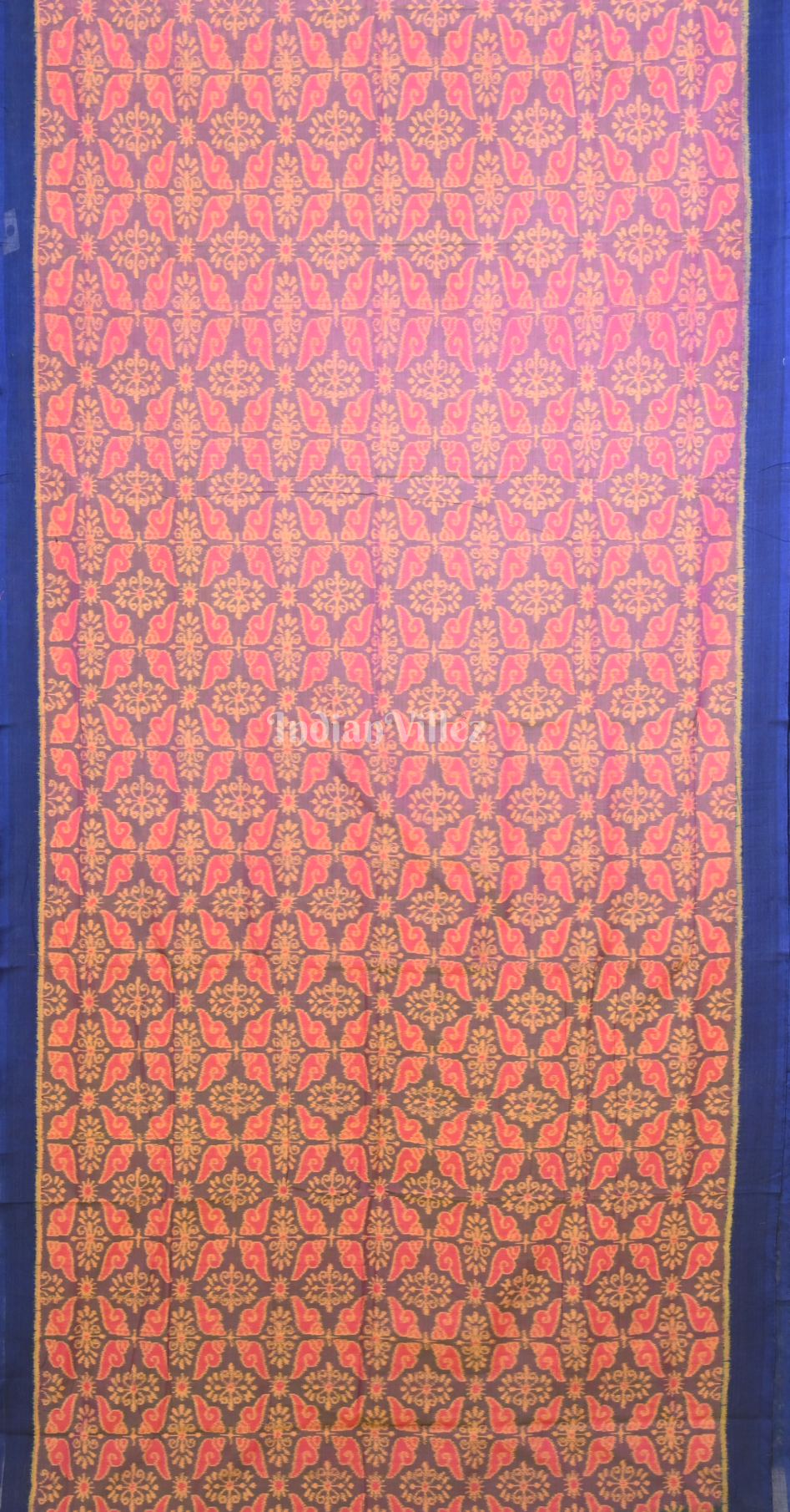 Pink Blue Sankha Motif Odisha Ikat Sambalpuri Cotton Saree