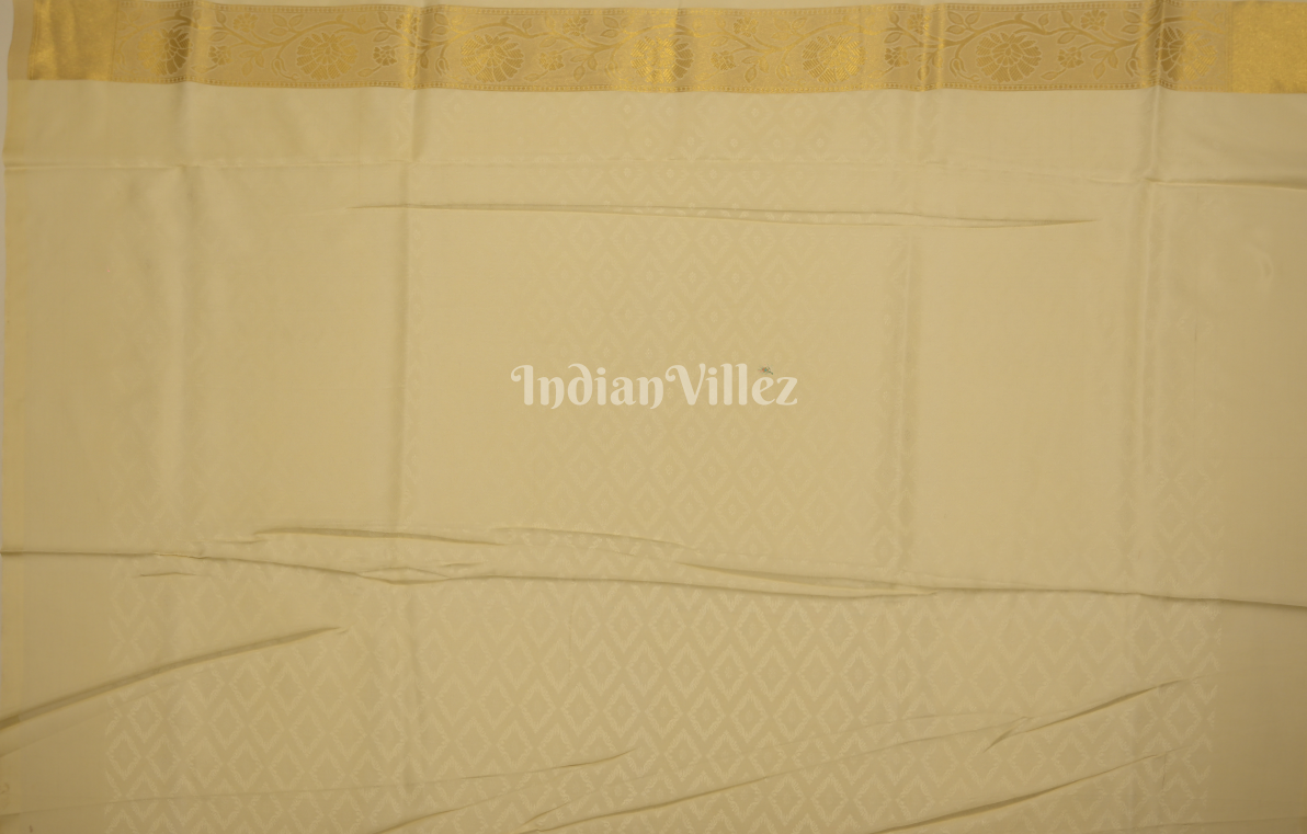 Beige Jacquard Tissue Banarasi Self Weaving with all over Body Work