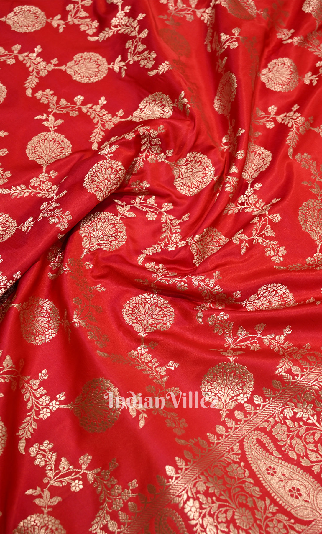 Blood Red Mashru Satin Silk Banarasi Saree