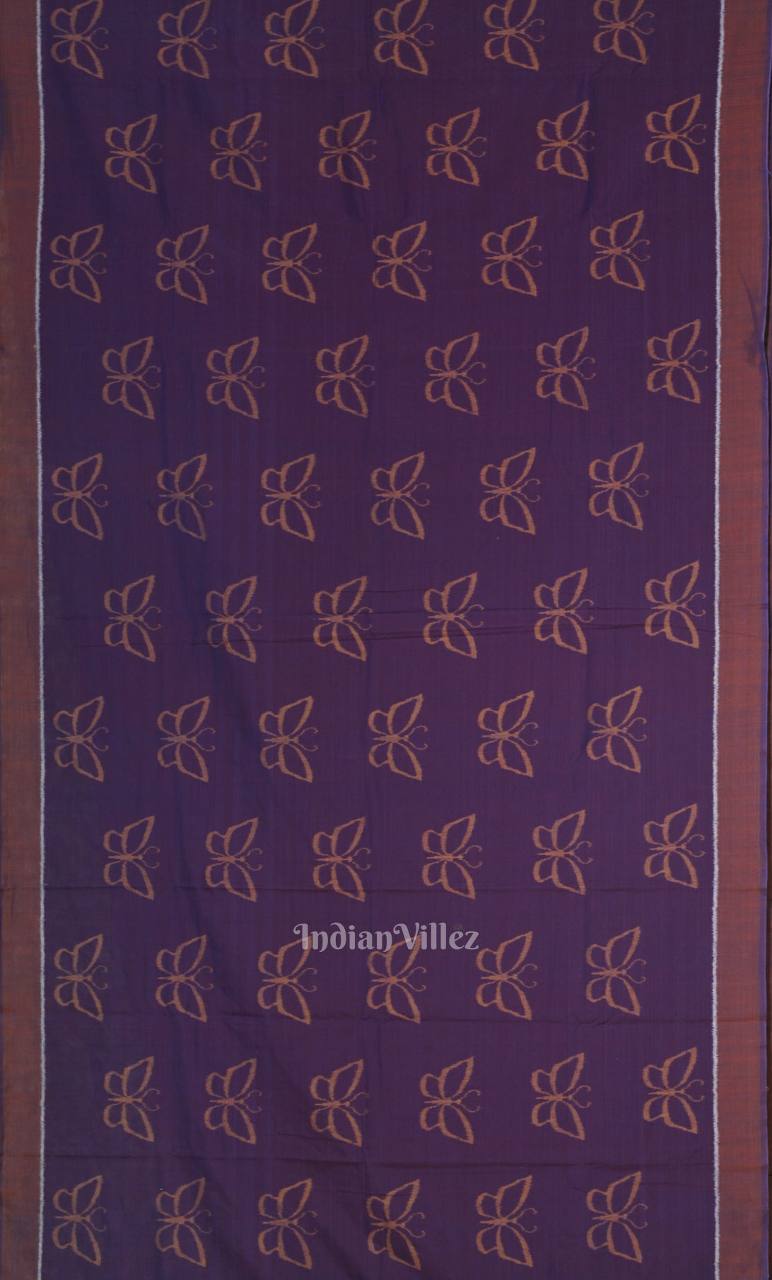 Purple Maroon Butterfly Theme Odisha Ikat Sambalpuri Cotton Saree with Tribal Anchal