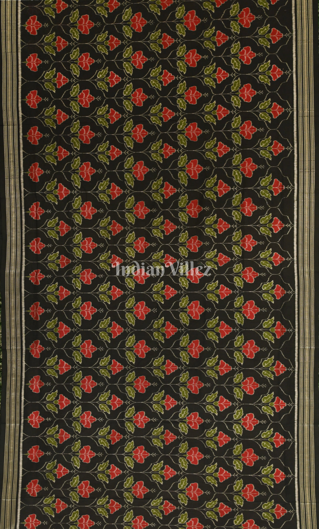 Black Red Laal Mandaar Design Odisha Ikat Sambalpuri Silk Saree