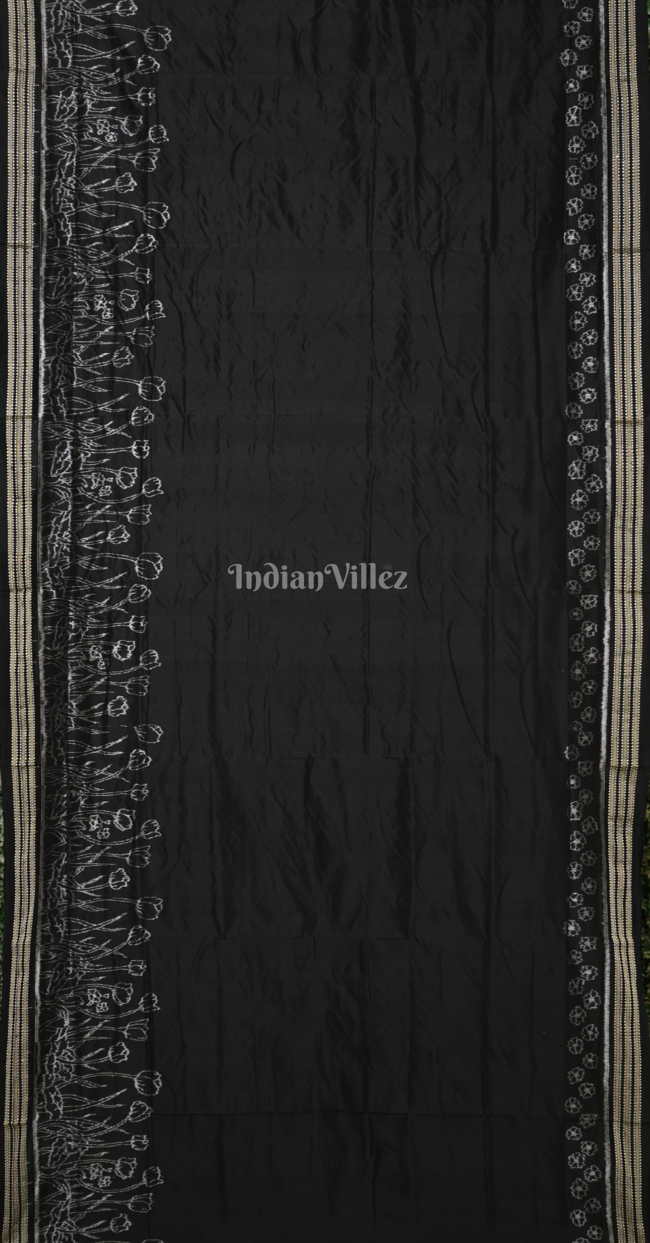 Black Lotus Pond Odisha Ikat Sambalpuri Silk Saree