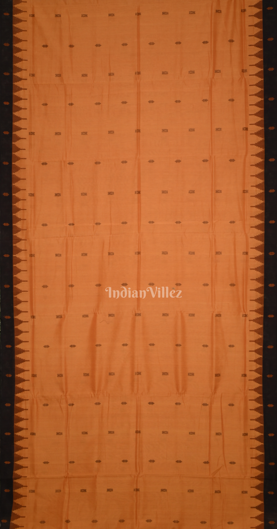 Rust Orange Black Fish Motif Odisha Ikat Bomkai Cotton Saree 