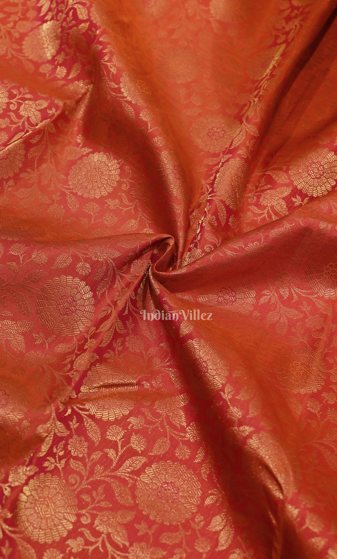 Authenticate Red Floral Pure Brocade Kanjivaram Tissue Silk Saree