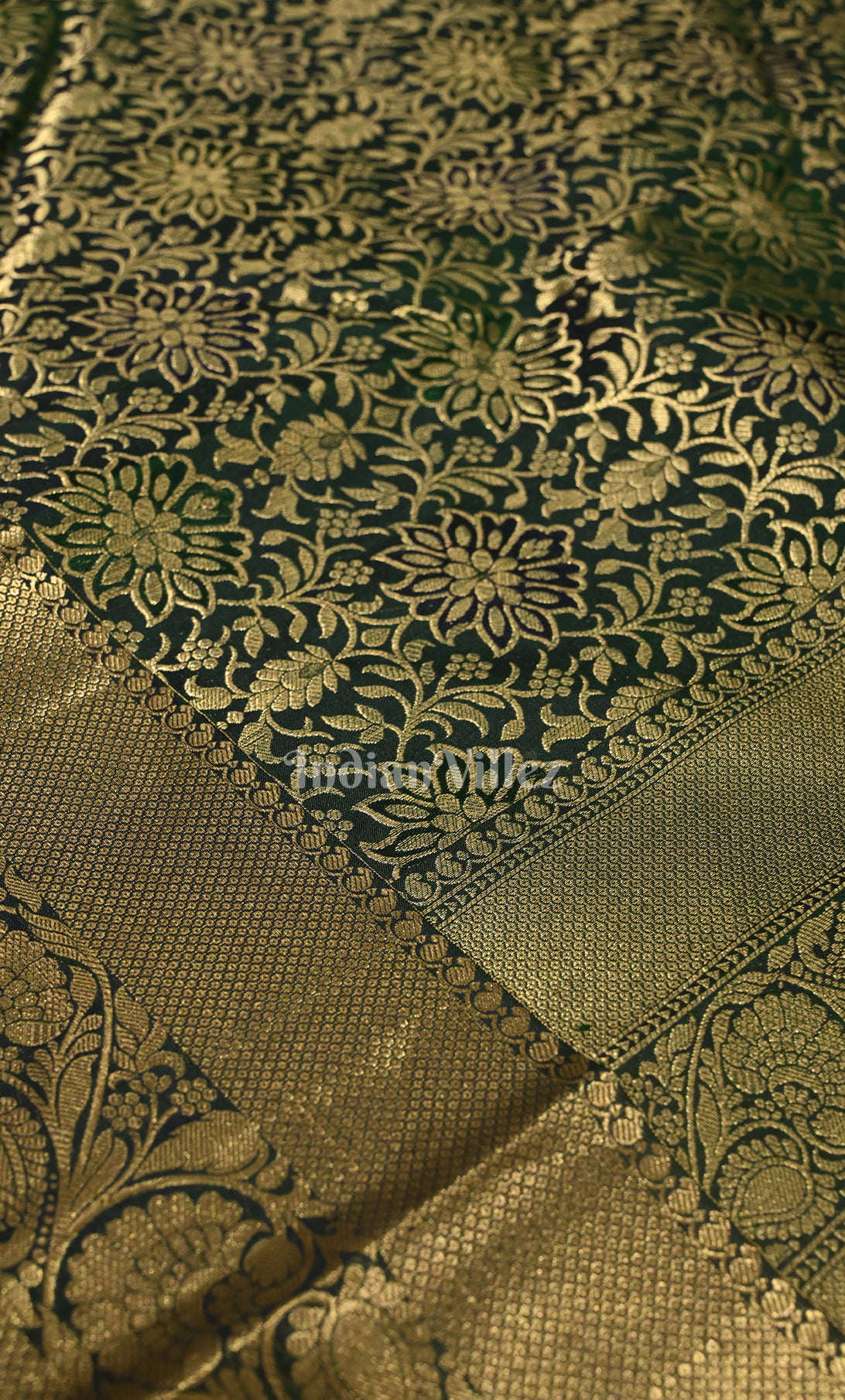 Bottle Green Pure Kanjivaram Silk Saree with Zari Brocade