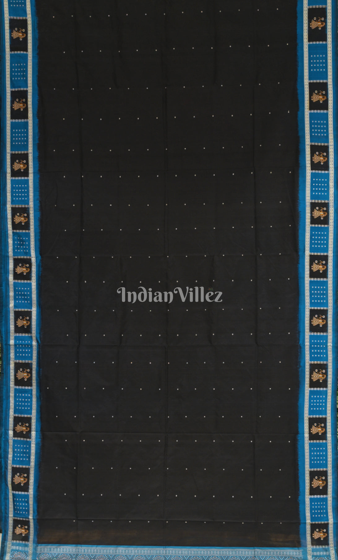 Black Blue Odisha Ikat Bomkai Sambalpuri Silk Saree with Doll Aanchal 