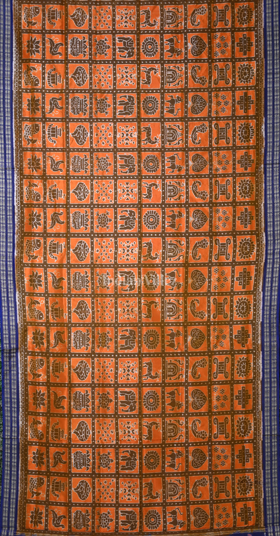 Mustard Yellow Blue Nabakothi Odisha Ikat Sambalpuri Silk Saree