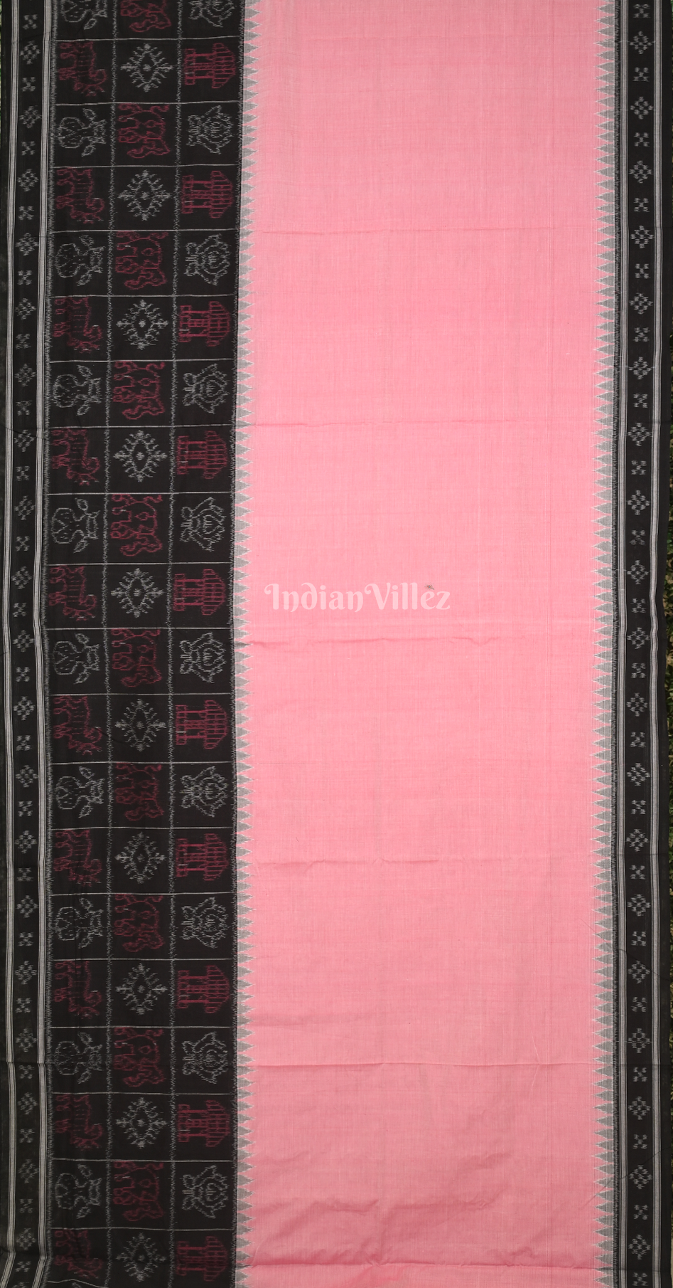 Pink Black Half Nabakothi Odisha Ikat Sambalpuri Cotton Saree