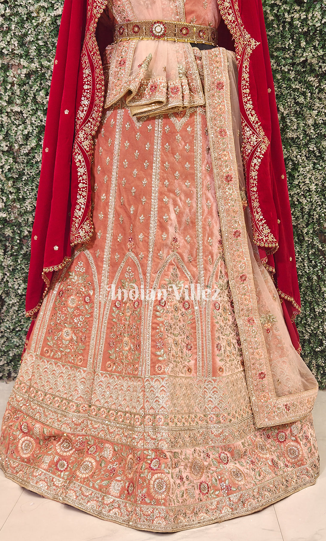 Exclusive Designer Peach Pink Red Lehenga Choli With Dupatta