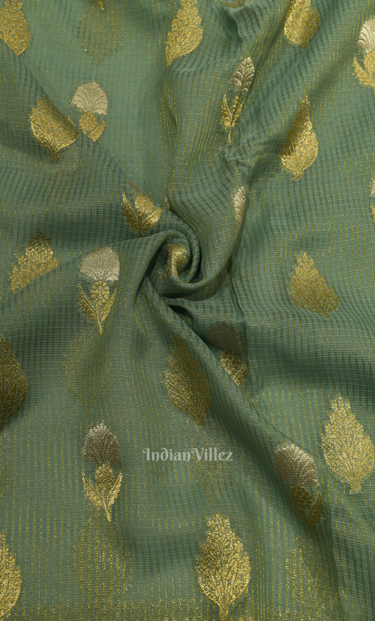Sage Green Pure Katan Silk Banarasi Saree