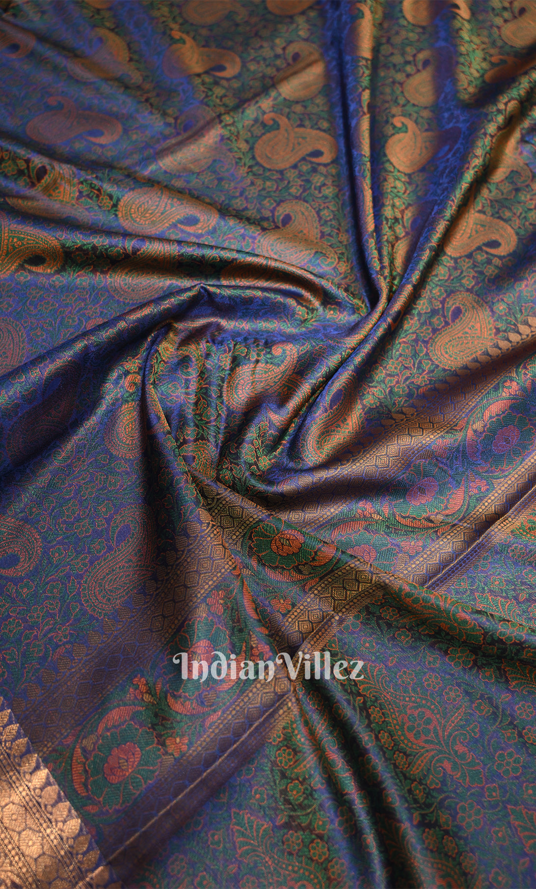 Blue Dual Tone Floral Tanchoi Silk Banrasi Saree