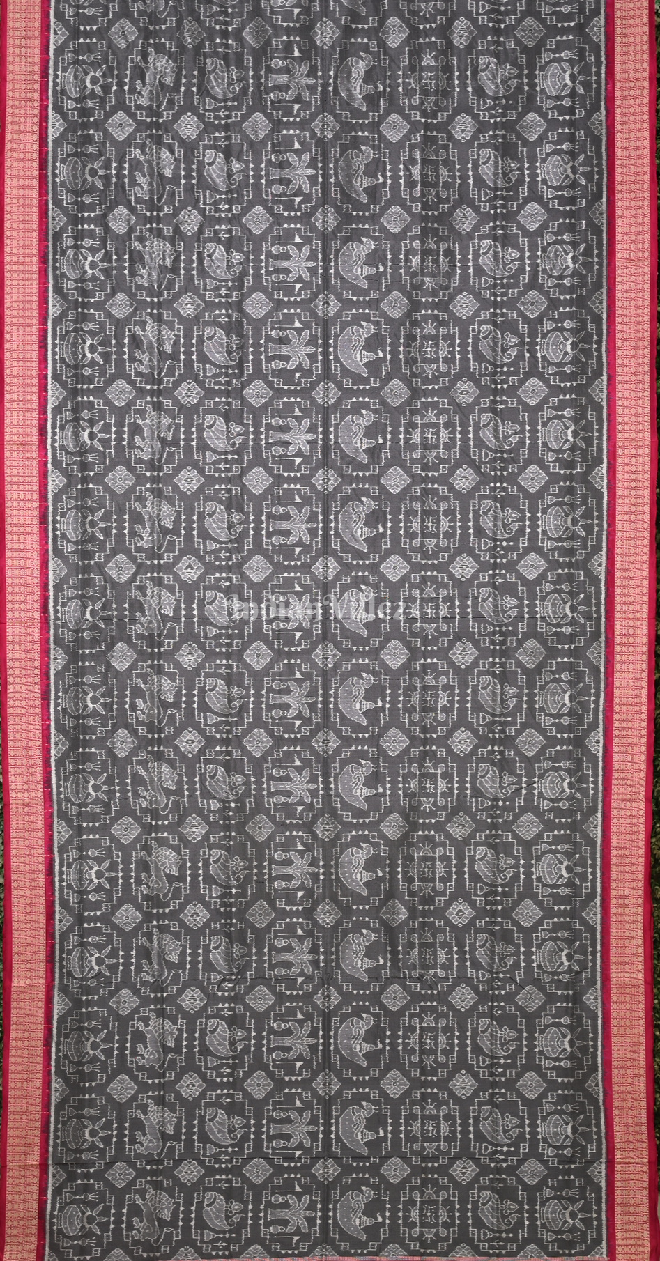 Grey Pink Telia Rumal Theme Odisha Ikat Sambalpuri Silk Saree 