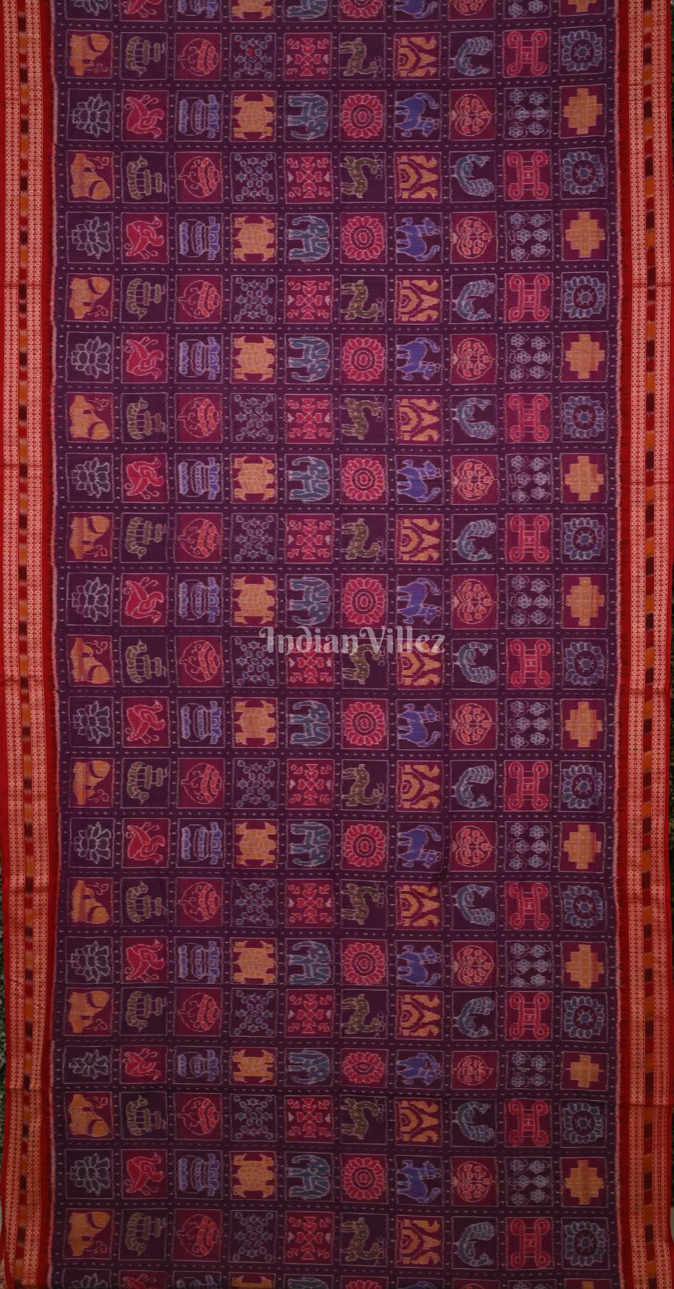 Royal Blue Red Nabakothi Odisha Ikat Sambalpuri Cotton Saree 