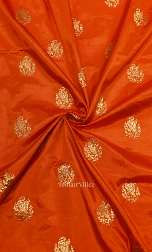 Exclusive Dark Orange Pure Katan Silk Banarasi Saree 
