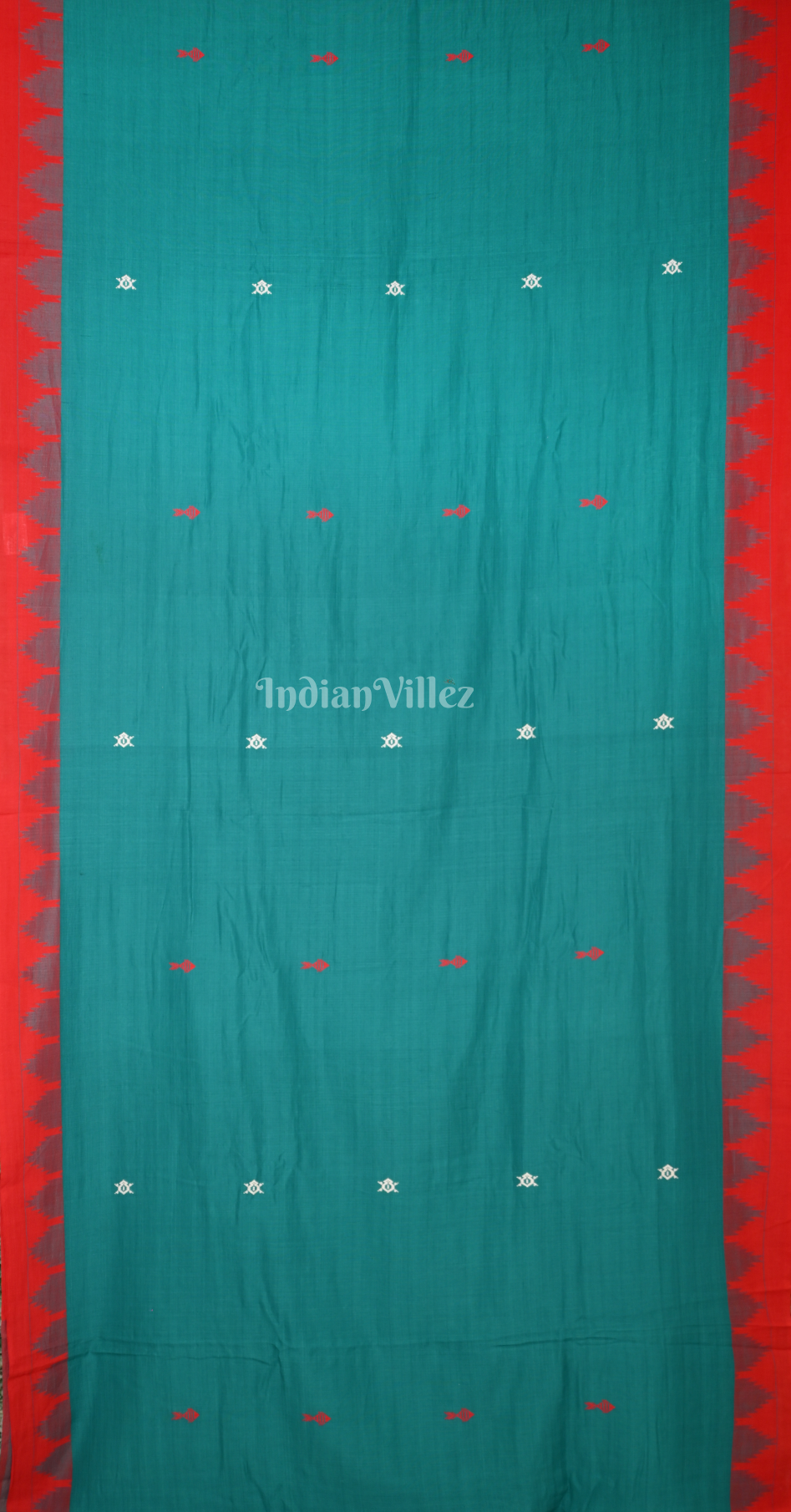 Sea Blue Red Odisha Handloom Natural Dye Kotpad Cotton Saree 