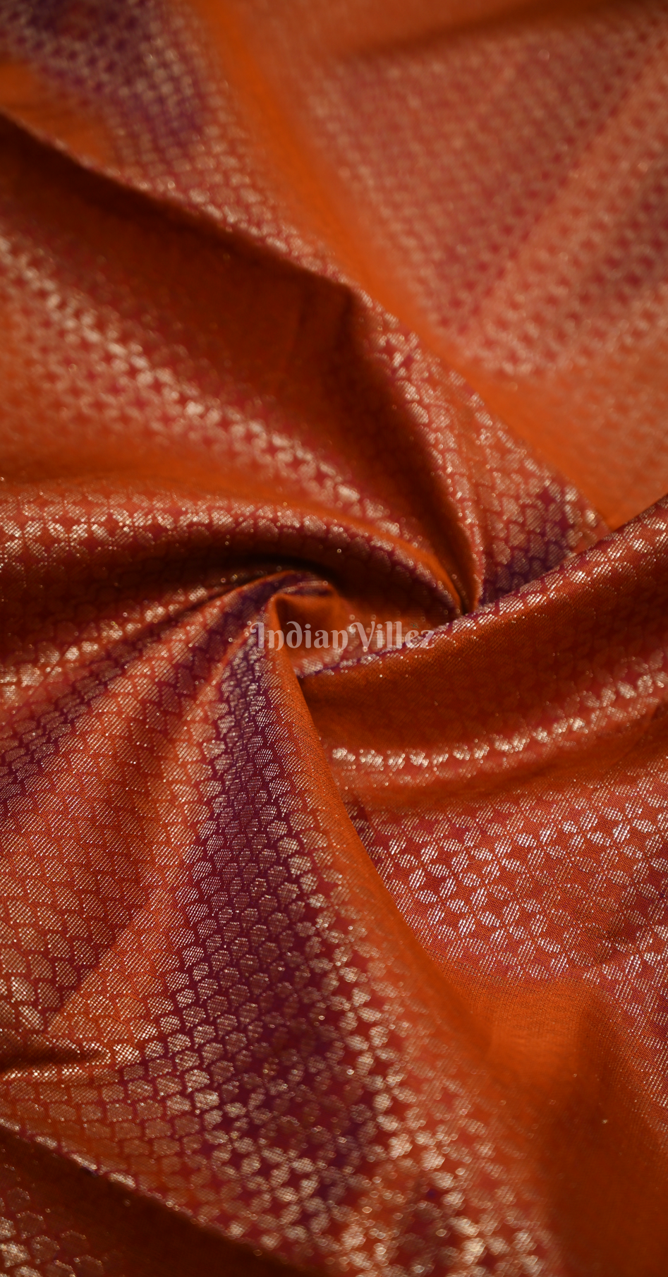 Exclusive Rust Orange Golden Pure Kanjivaram Soft Silk Saree