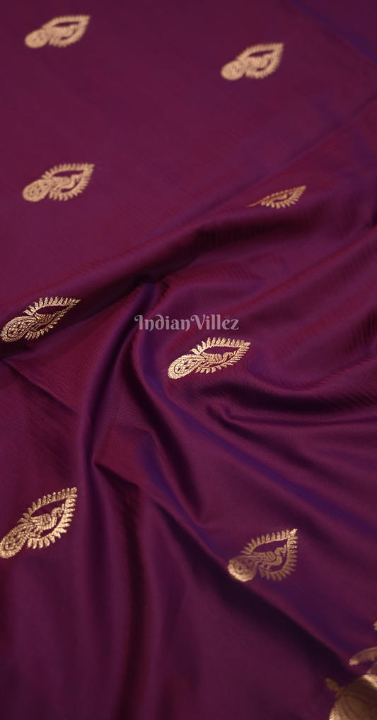 Purple Peacock Design Pure Mashru Satin Silk Banarasi Saree