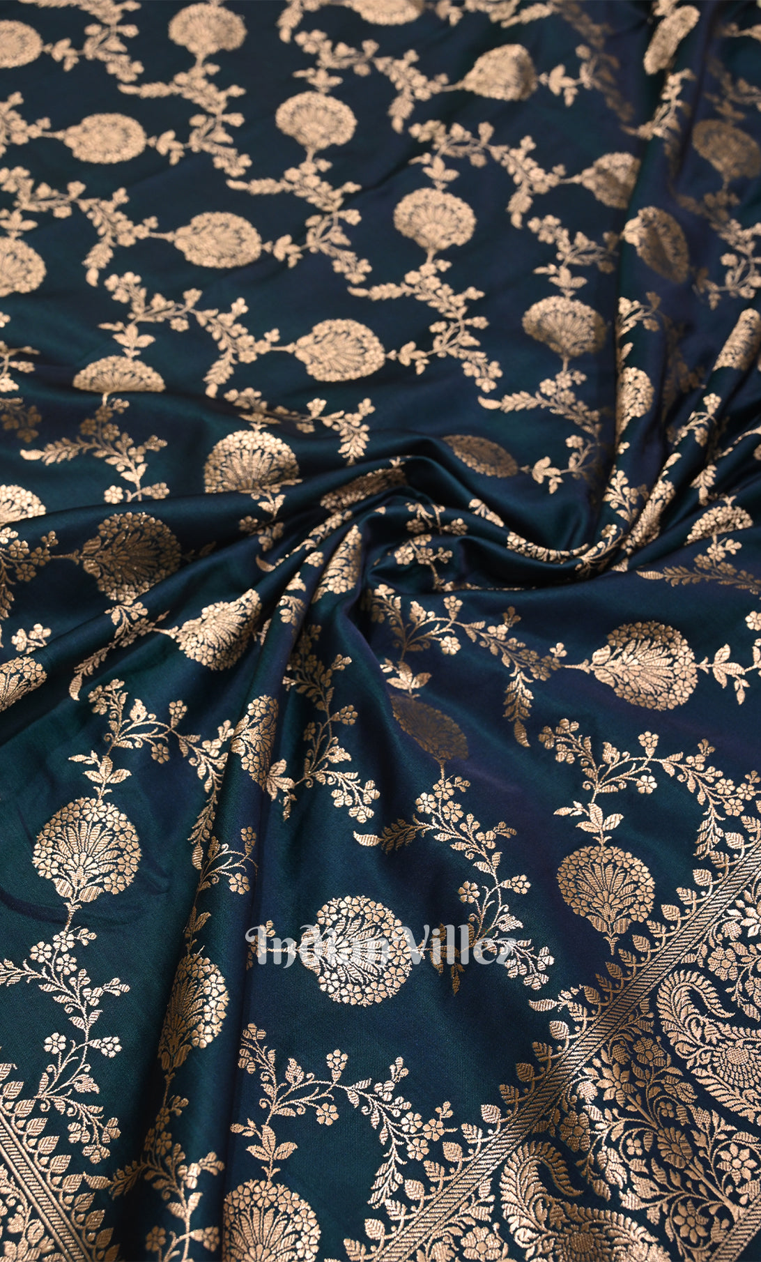 Peacock Blue Mashru Satin Silk Banarasi Saree 