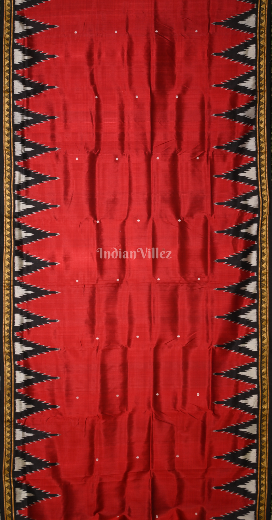 Red Black Big Kumbha Odisha Ikat Khandua Silk Saree with Elephant Anchal