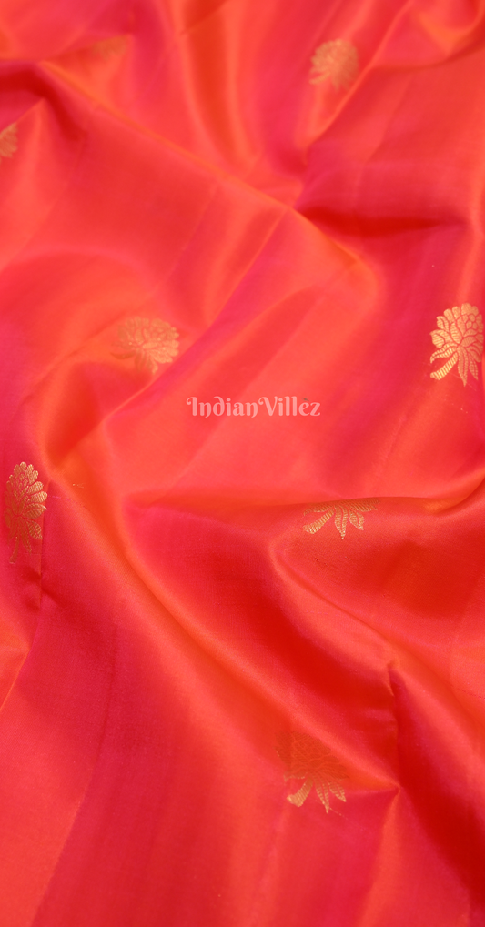Rani Pink Golden Dual Tone Floral Motif Brocade Pure Kanjivaram Silk Saree 