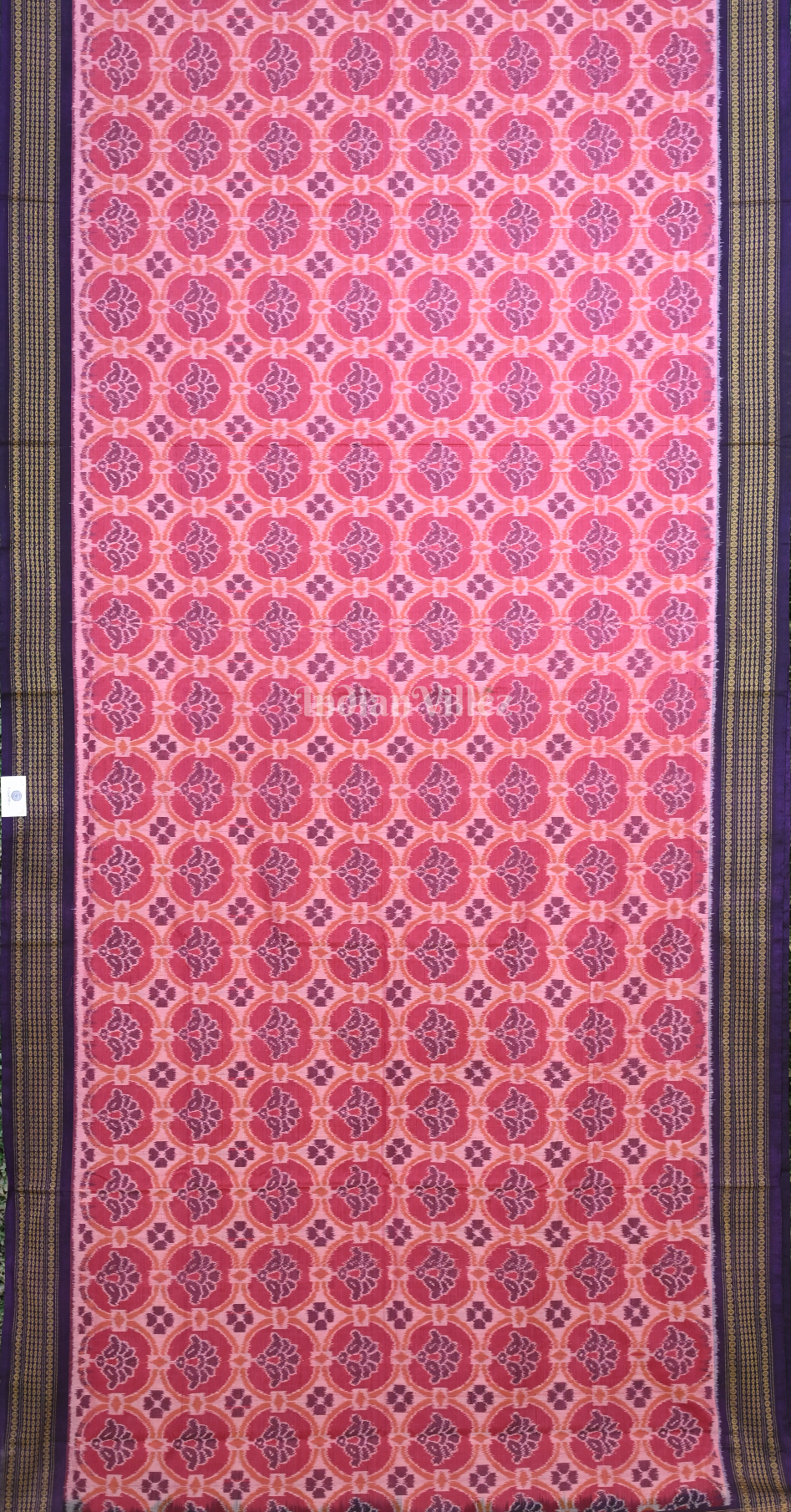 Peach Pink Purple  Floral Motif Odisha Ikat Sambalpuri Cotton Saree 