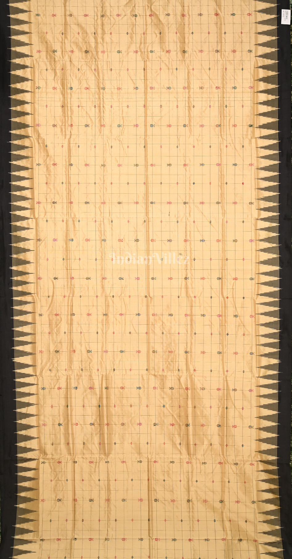  Beige Black Hazarbuti Odisha Ikat Tussar Silk Saree