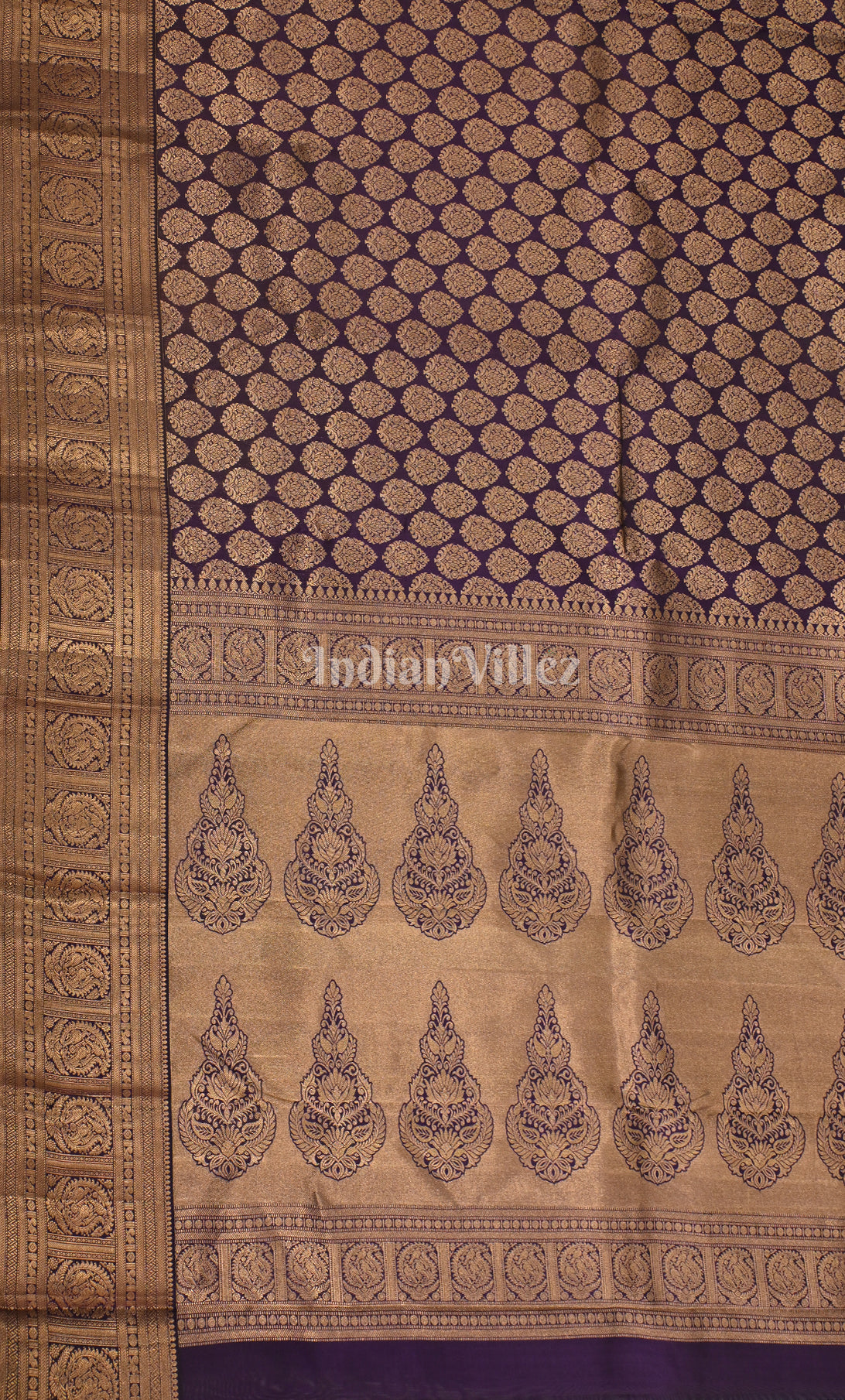 Deep Purple Golden Pure Kanjivaram Silk Saree with Zari Brocade 