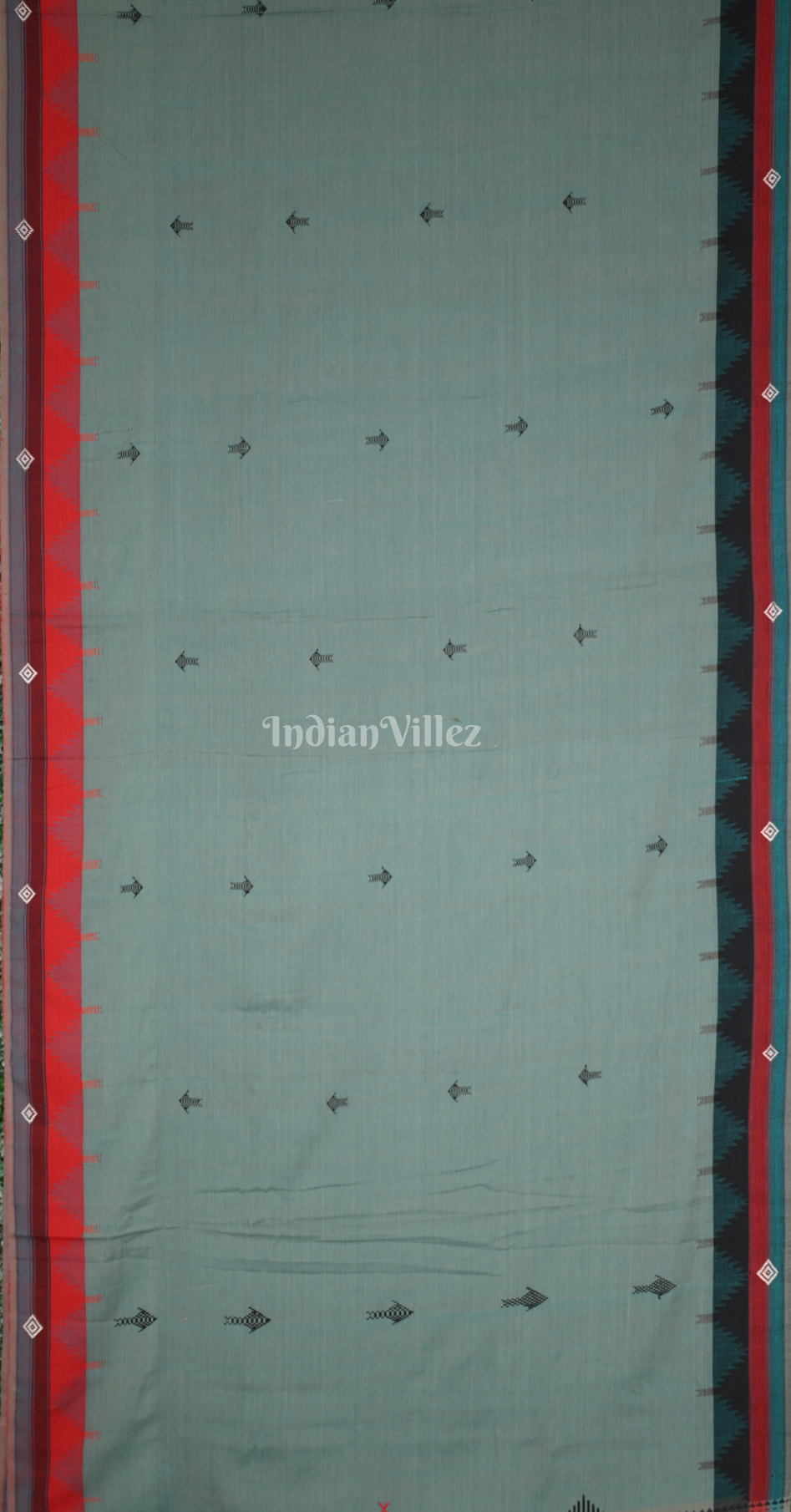 Cyan Green Odisha Handloom Natural Dye Kotpad Cotton Saree