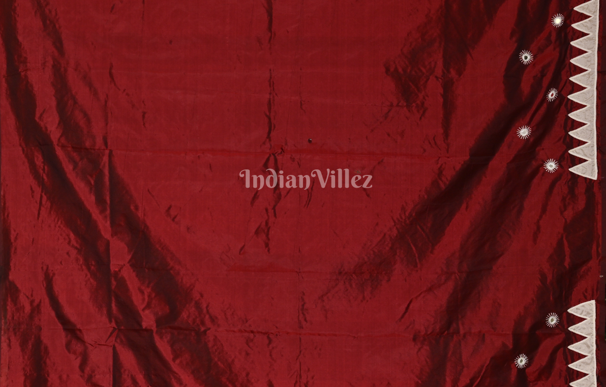 Maroon Hand Embroidered Applique Work Saree