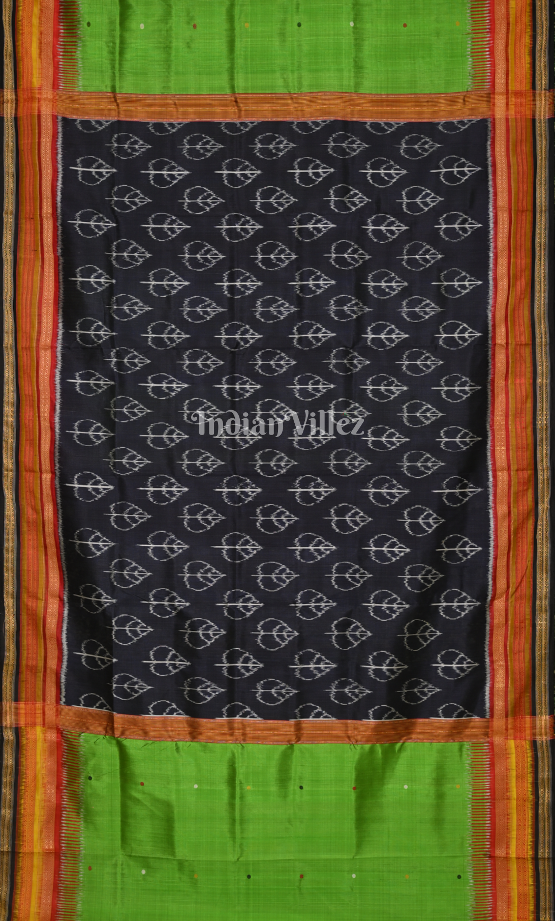 Parrot Green with Multi colour  Kathiphera Odisha Ikat Khandua Silk Saree 