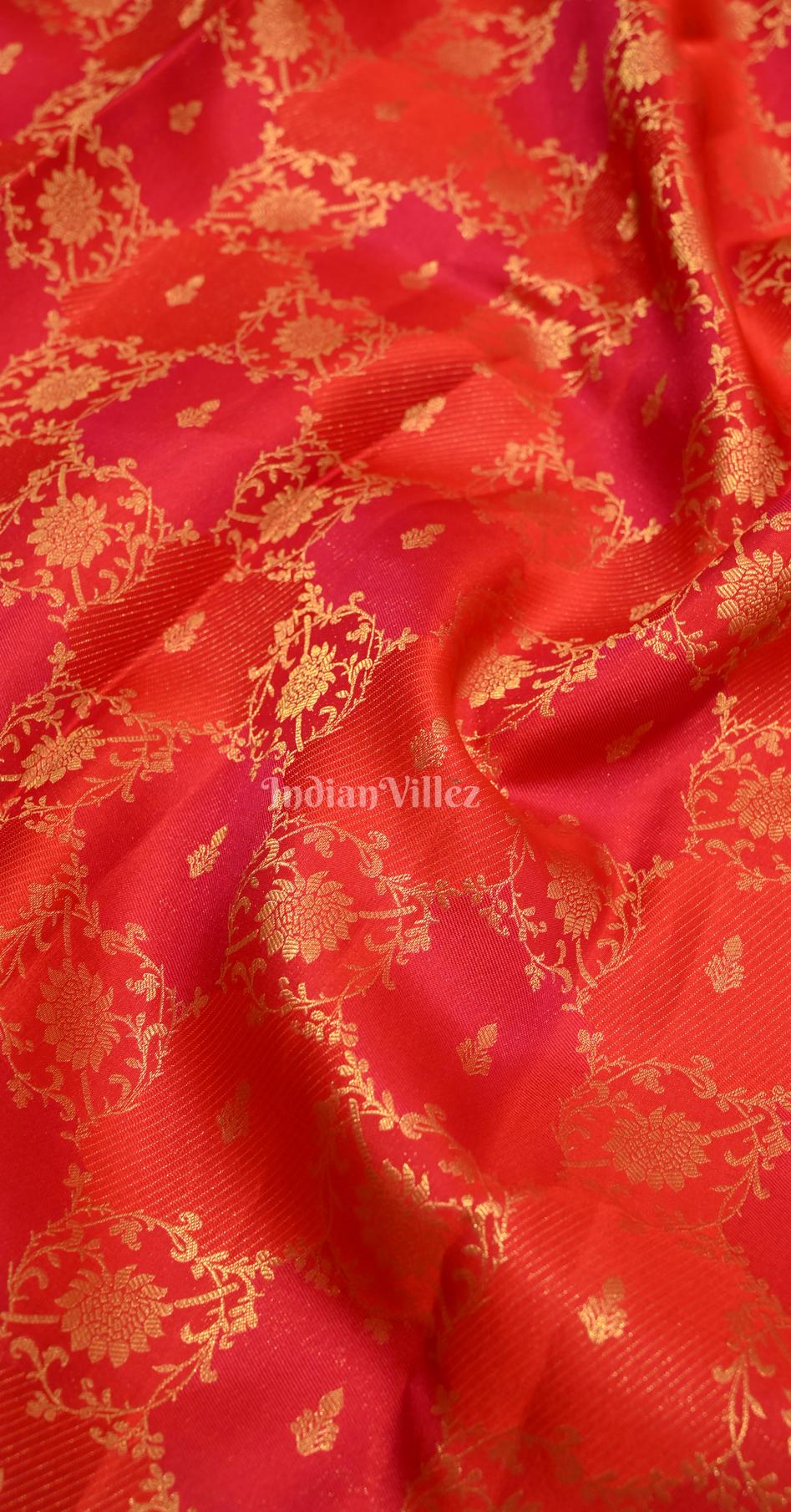 Red Golden Floral Motif Brocade Pure Kanjivaram Silk Saree 
