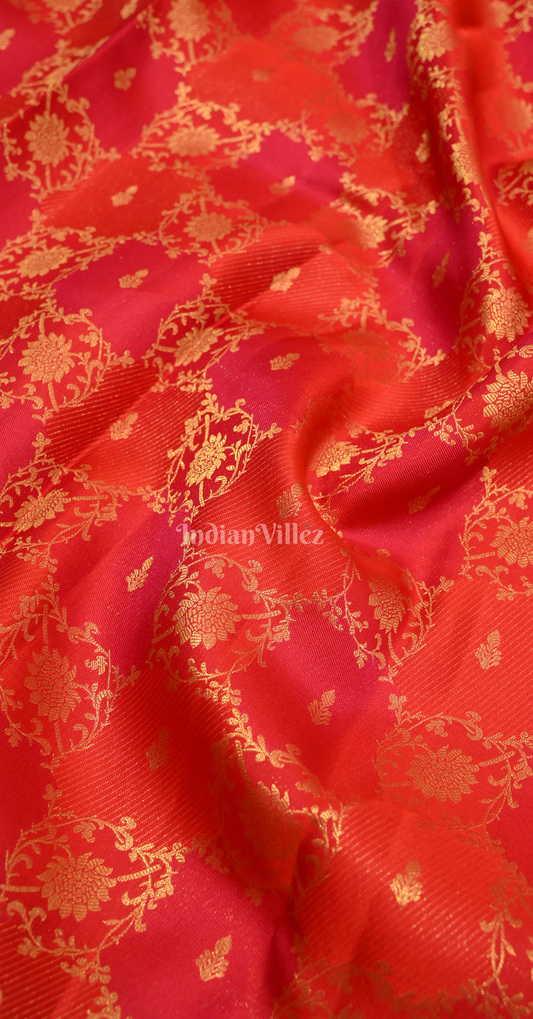 Red Golden Floral Motif Brocade Pure Kanjivaram Silk Saree 

