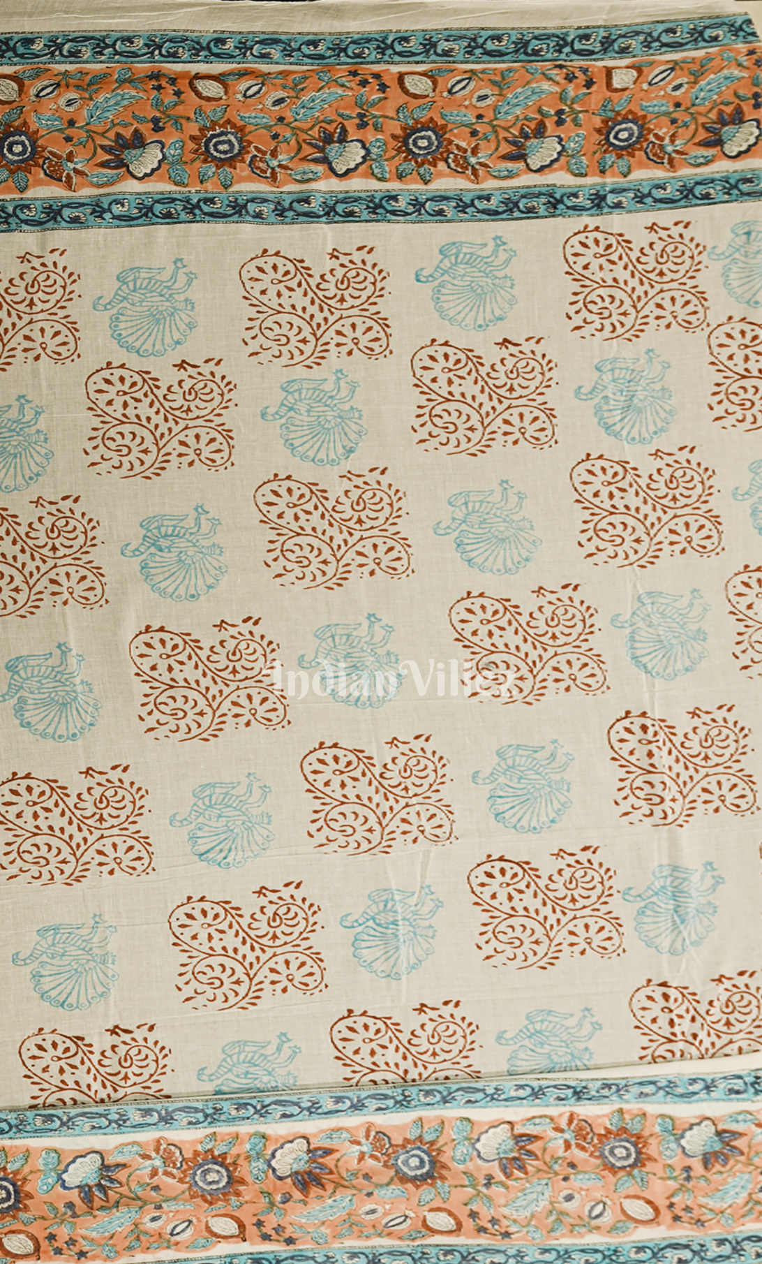 Light Orange Blue Sanganeri Block Printed Cotton Suit Sets 
