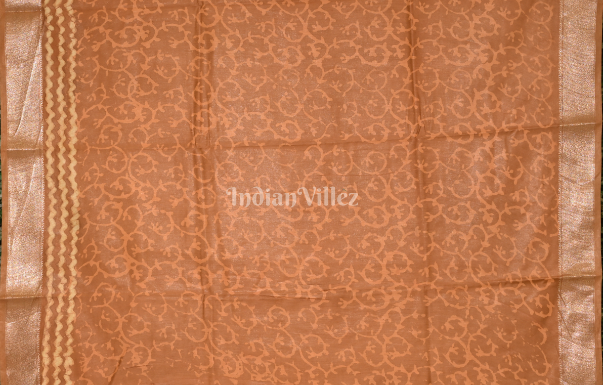 Mustard Yellow Block Printed Dabu Cotton Saree