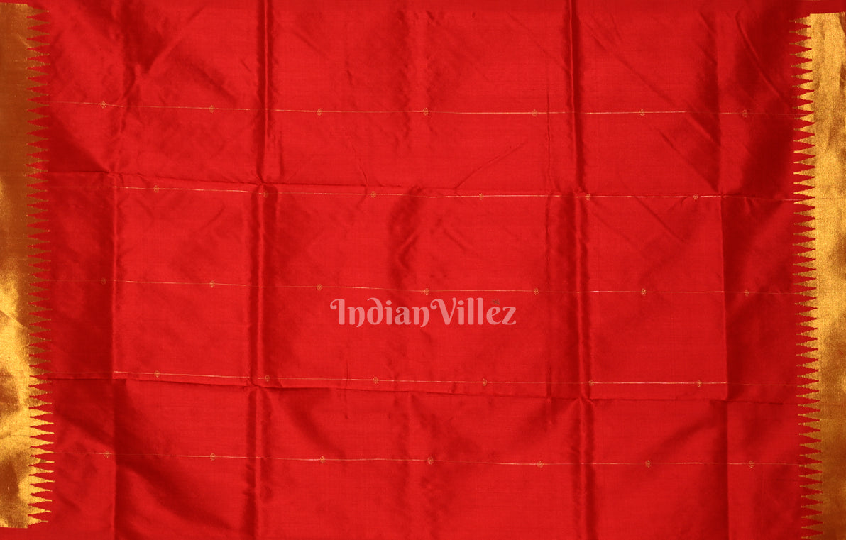 Red with Golden Phoda Kumbha Sambalpuri Silk Saree with Zari (Tissue) 