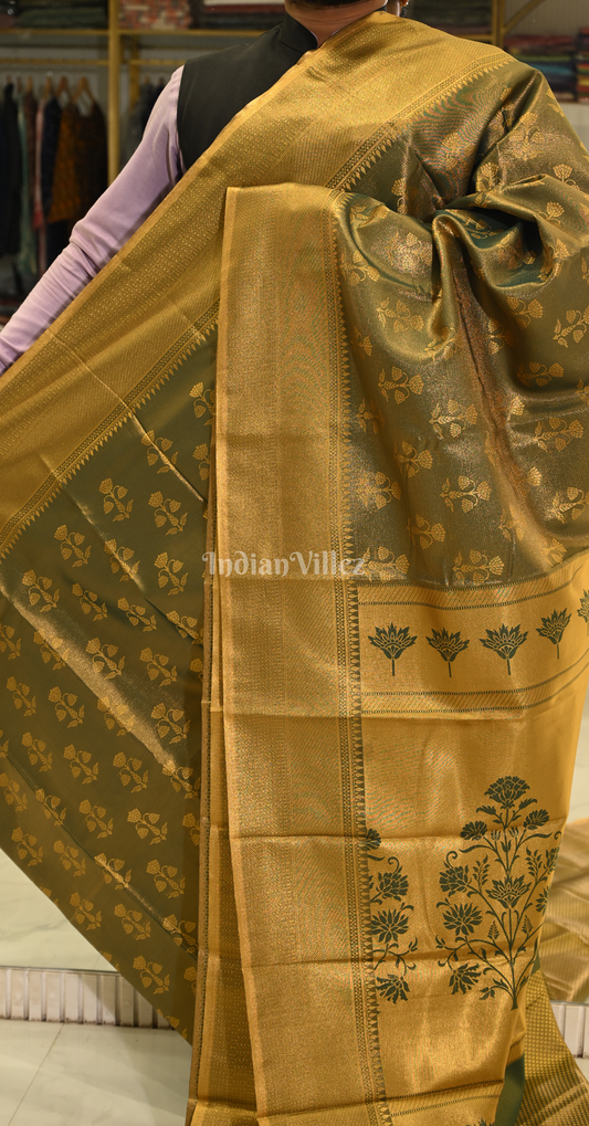Mehendi Green Floral Pure Kanjivaram Tissue Silk Saree