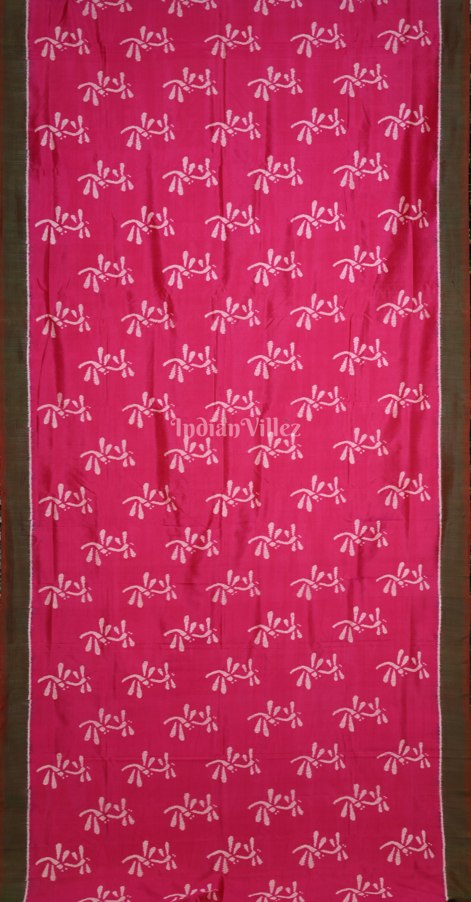 Rani Pink Moss Green Odisha Ikat Contemporary Designer Silk Saree 