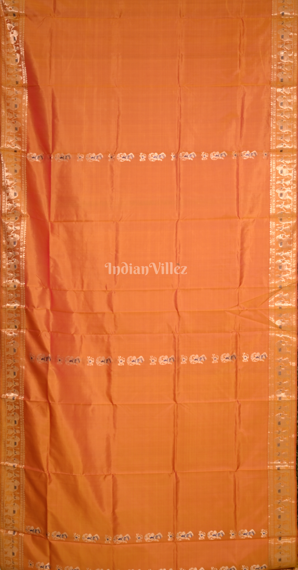 Orange Golden Handwoven Baluchari Silk Saree 