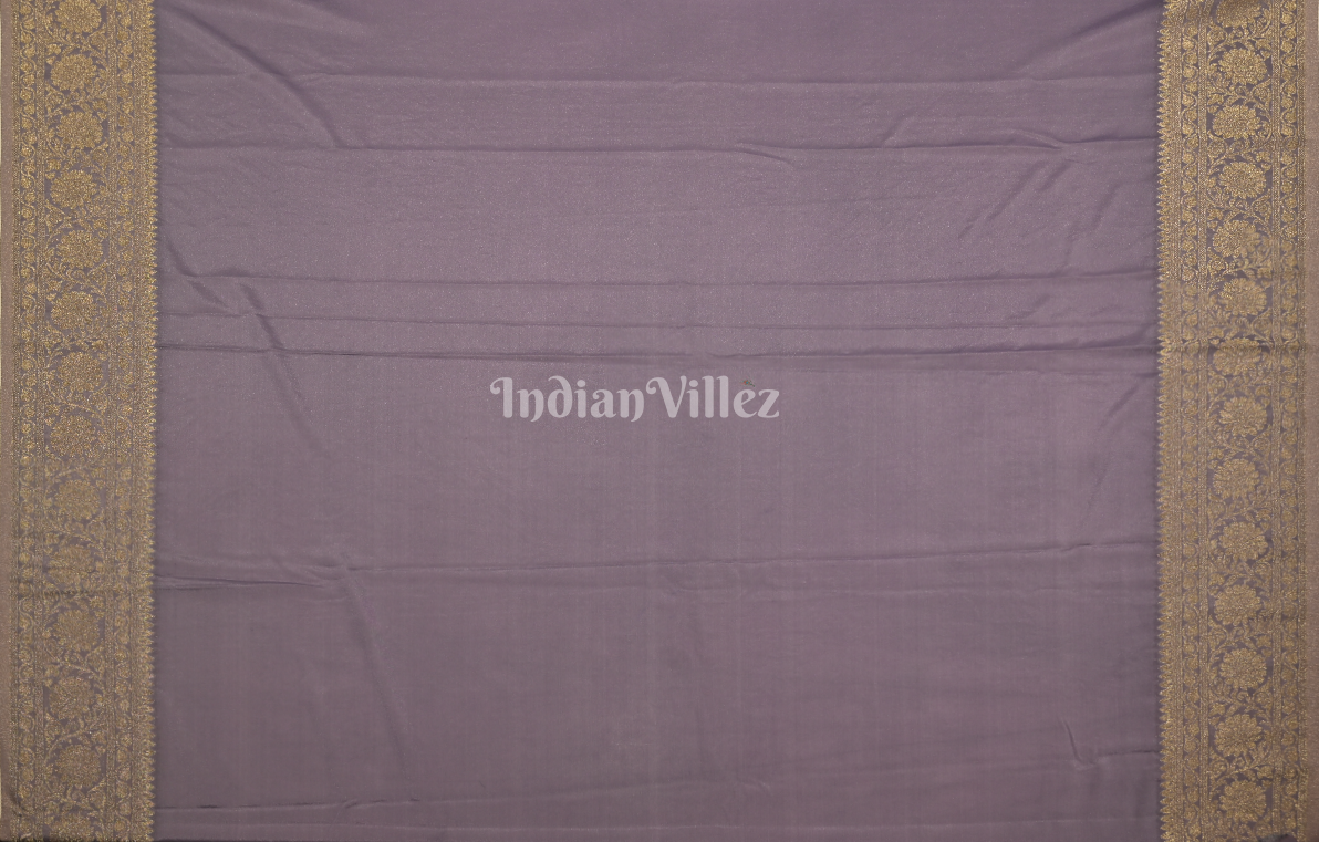Lavendar Golden Checks Pure Crepe Kanjivaram Silk Saree