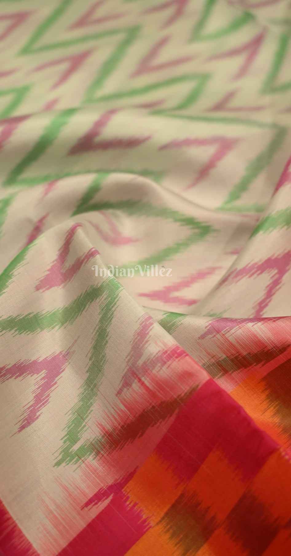 Off White with Multi Color Pochampally Ikat Silk Saree 