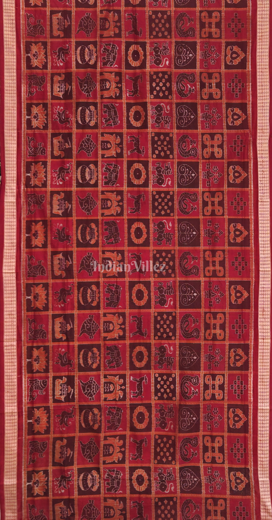 Exclusive Red Wine Nabakothi Odisha Ikat Sambalpuri Silk Saree 